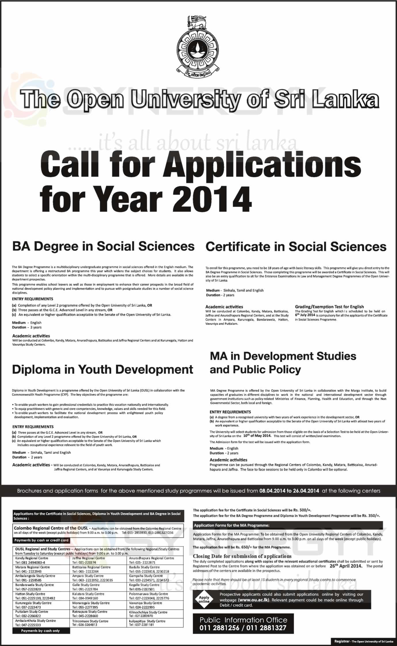 Social Science Degree Programmes from The Open University of Srilanka