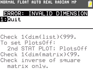 Solution 34573: Resolving an ERR:INVALID DIM or ERR:DIM MISMATCH Error