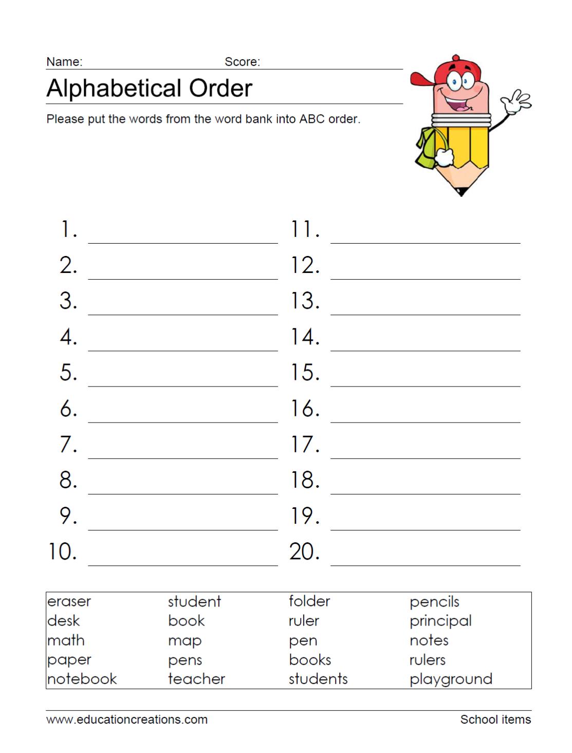 Organize Words Into Alphabetical Order / Alphabet Put The Words In Alphabetical Order Worksheets