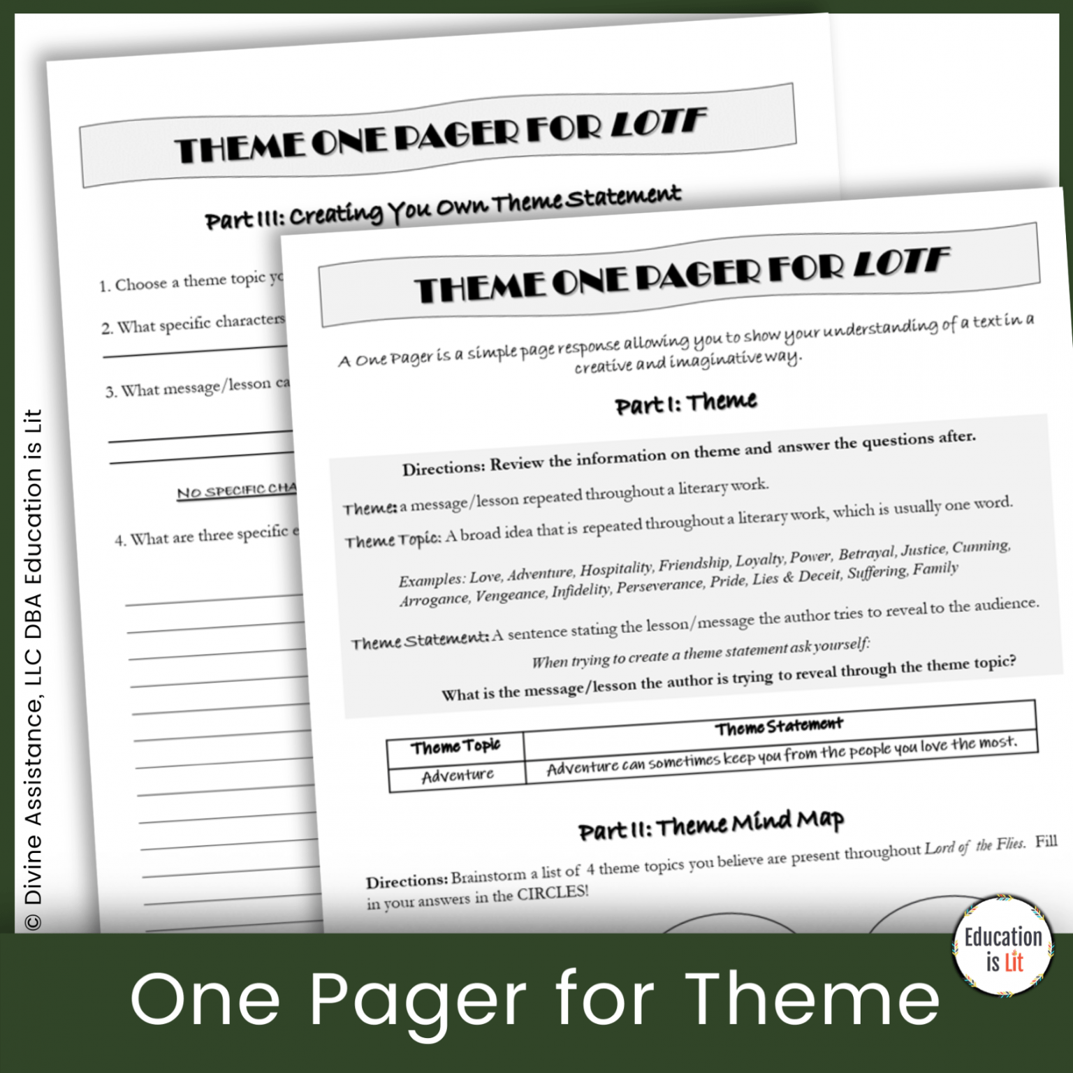 Lord of the Flies Lesson Plans One Pager Bundle Education is Lit