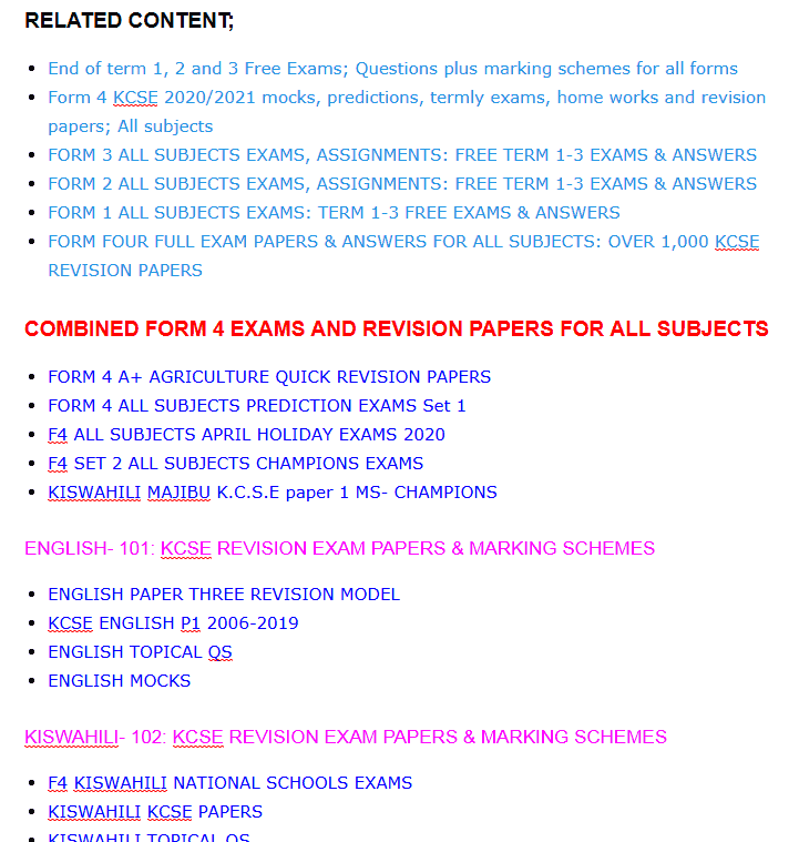 Form 2 Exams With Marking Scheme Papers