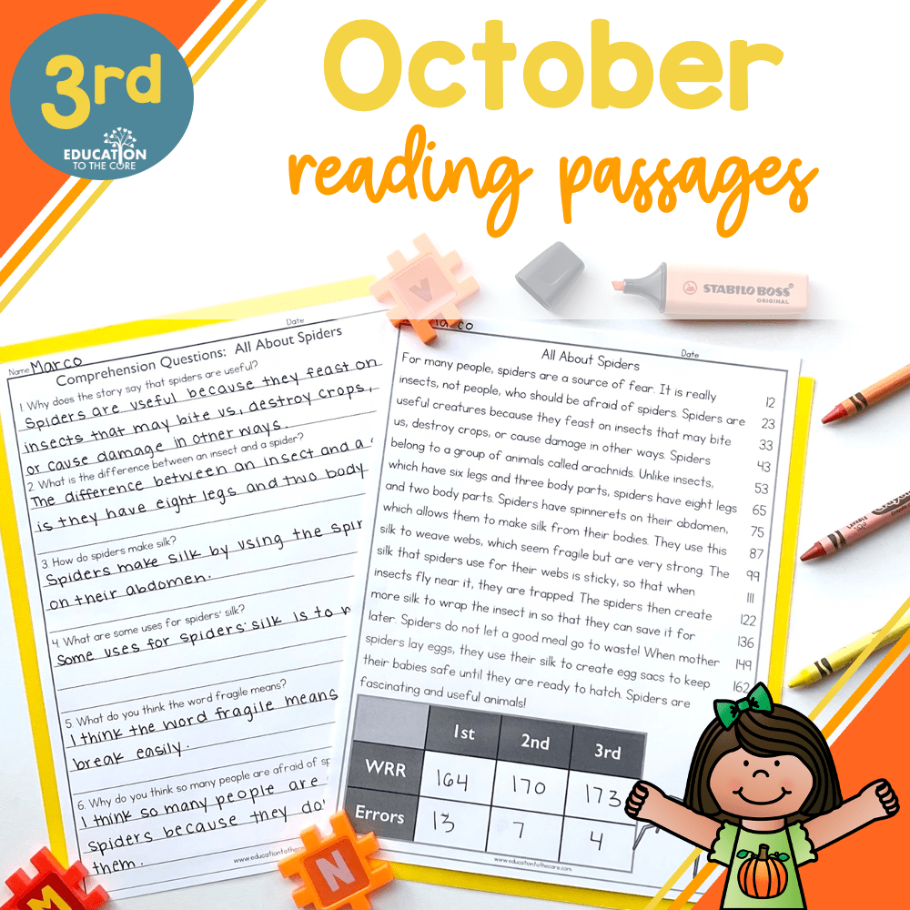 3rd Grade Fluency Passages for October | Education to the Core