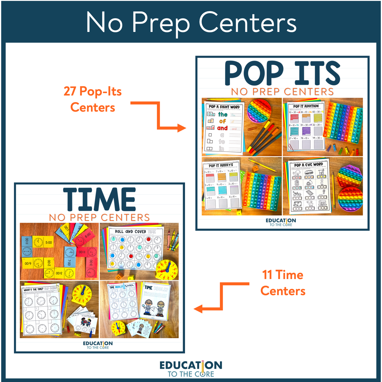 NO PREP Centers Bundle Volume 2 Math & ELA Education to the Core