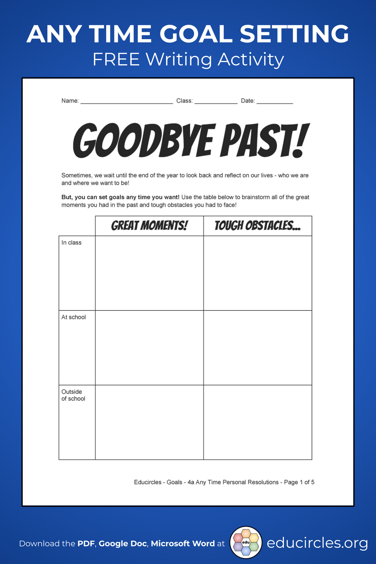 2021 NEW YEAR'S RESOLUTIONS ACTIVITY WORKSHEET / VIDEO