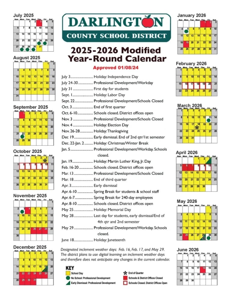 Darlington County SC Schools Calendar 2526 EduCounty(04)