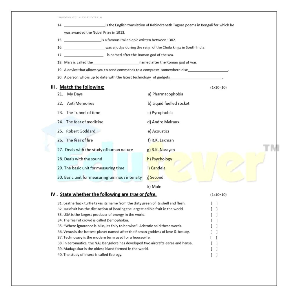 [Updated] CBSE Class 7 GK Sample Papers 202425 Session in PDF