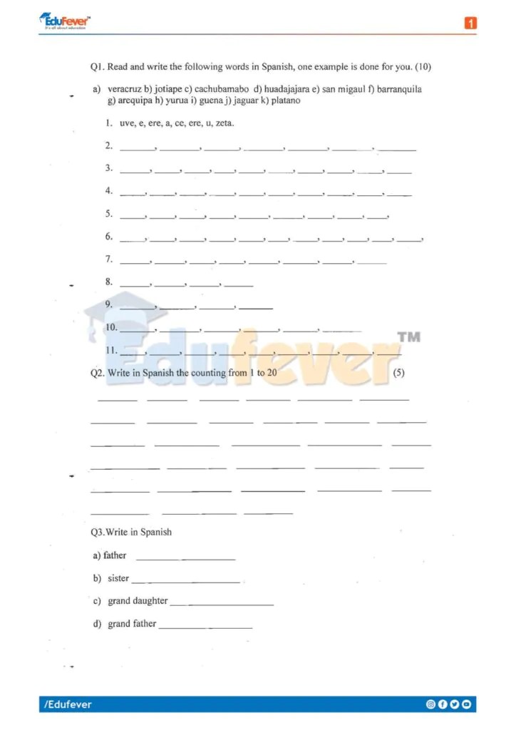 [Updated] CBSE Class 4 Spanish Worksheet 2024-25 Session in PDF