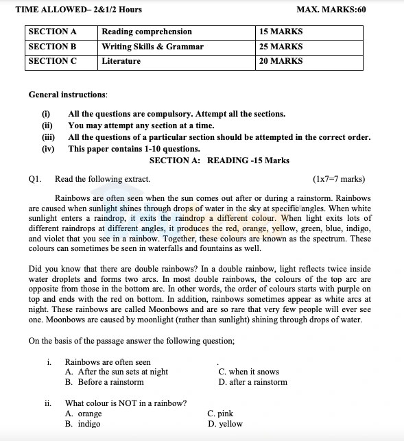 [Updated] CBSE Class 7 English Question Papers in pdf 202425