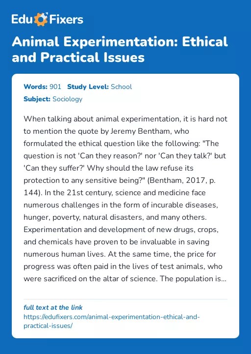 Animal Experimentation Ethical and Practical Issues Free Essay Example