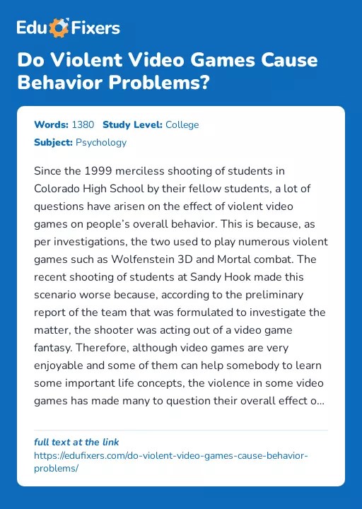 Do Violent Video Games Cause Behavior Problems? Free Essay Example