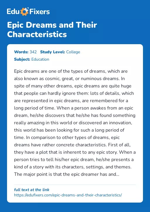 Epic Dreams and Their Characteristics