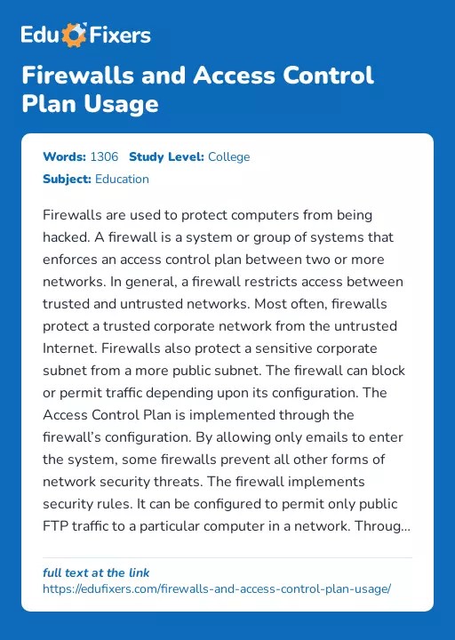 Firewalls and Access Control Plan Usage