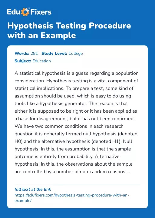 Hypothesis Testing Procedure with an Example