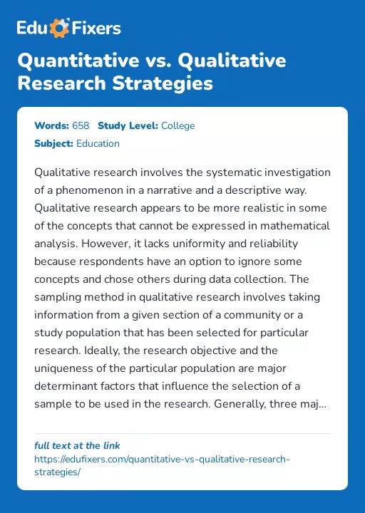 Quantitative vs. Qualitative Research Strategies