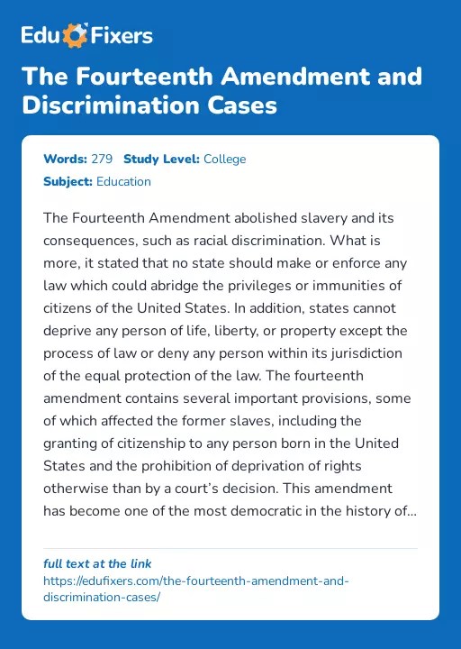 The Fourteenth Amendment and Discrimination Cases