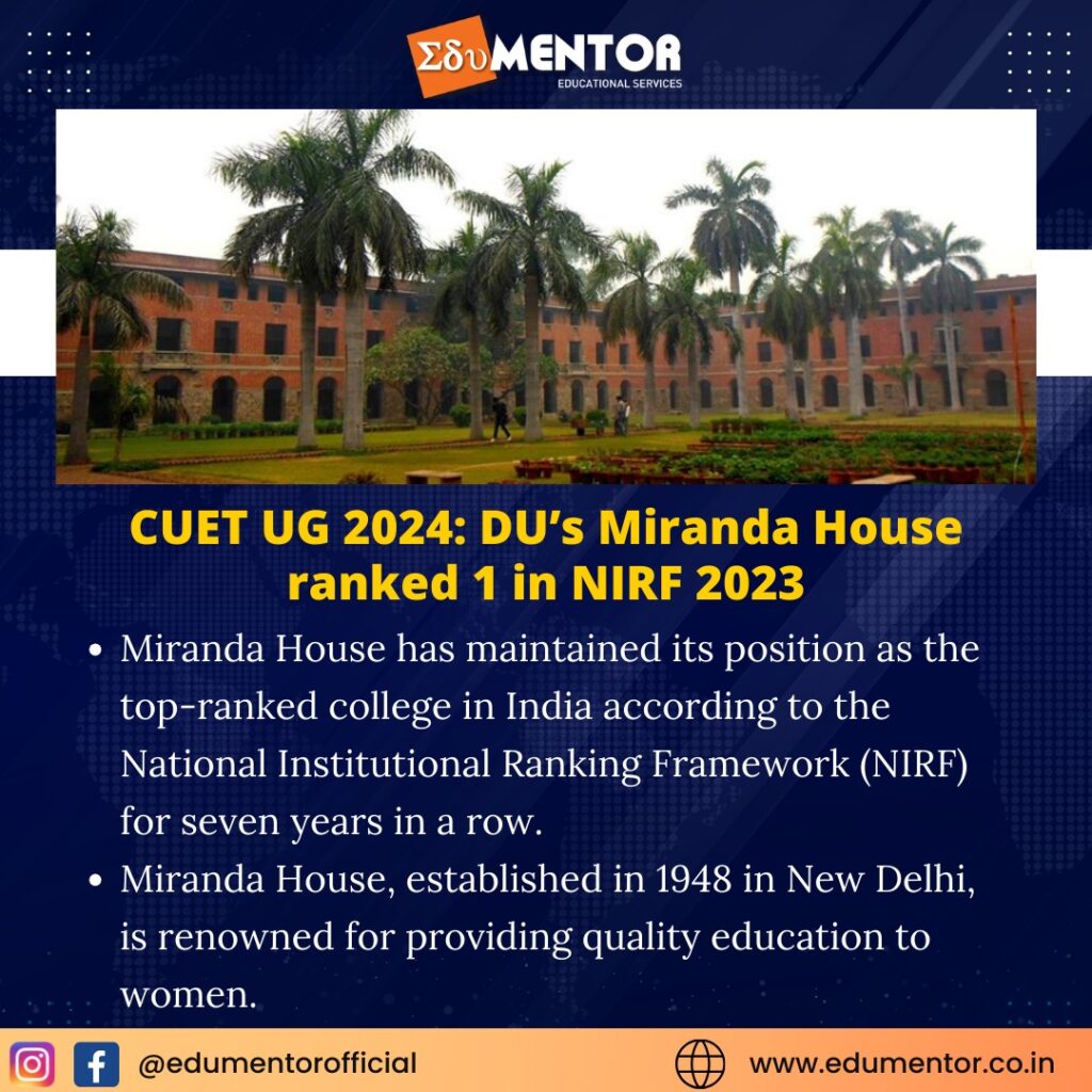 CUET UG 2024 DU’s Miranda House ranked 1 in NIRF 2023; courses, fees