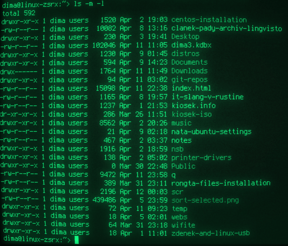 How to list files line by line and with extension in Linux