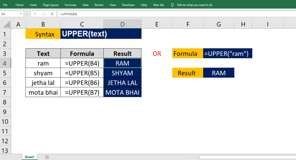 How to use the Excel UPPER Function? EduTaxTuber