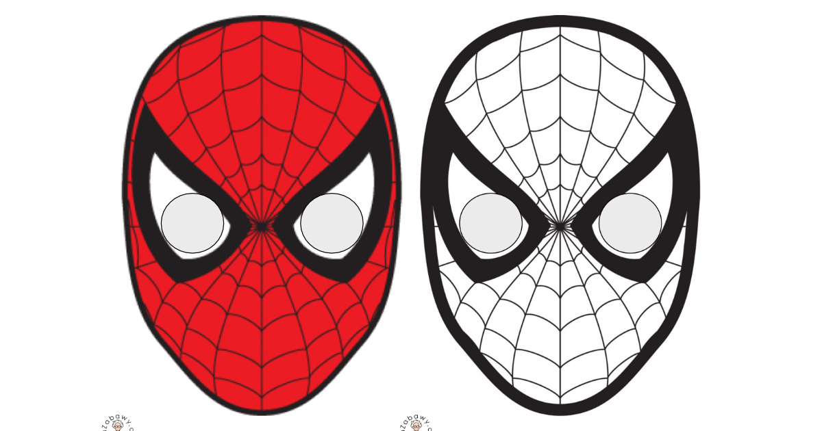 Maska Spiderman do druku kolorowa i do pokolorowania dla dzieci