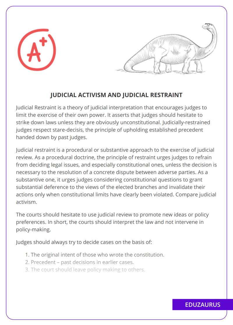 Judicial activism and judicial restraint Free Essay Example EduZaurus