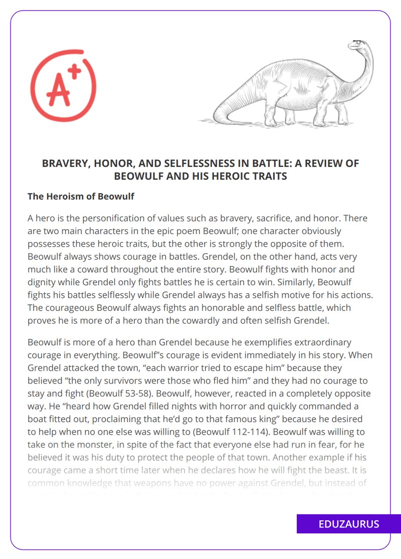 Bravery, Honor, and Selflessness in Battle a Review of Beowulf and His