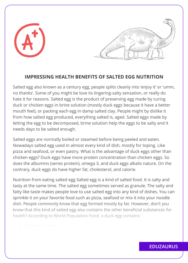 Impressing Health Benefits of Salted Egg Nutrition Free Essay Example