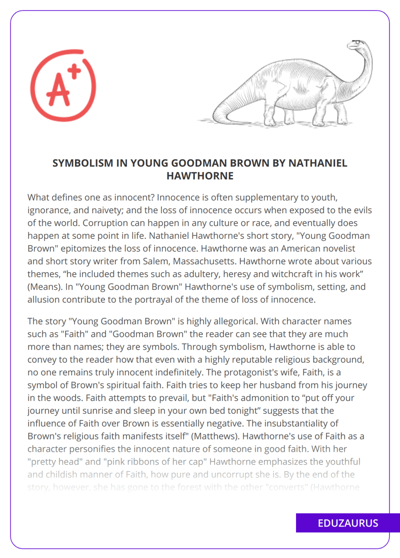 Symbolism in Young Goodman Brown by Nathaniel Hawthorne Free Essay