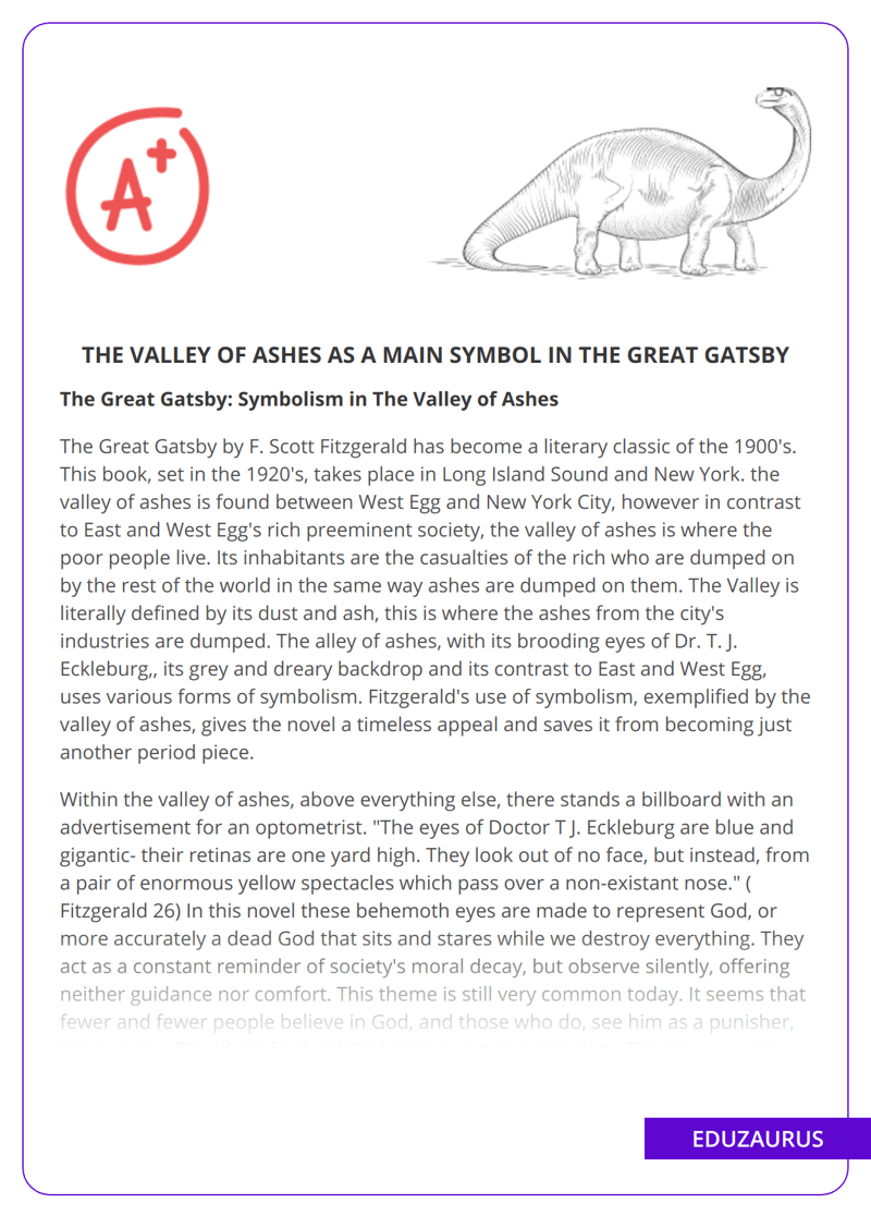 The Valley of Ashes As a main Symbol in The Great Gatsby Free Essay Example EduZaurus