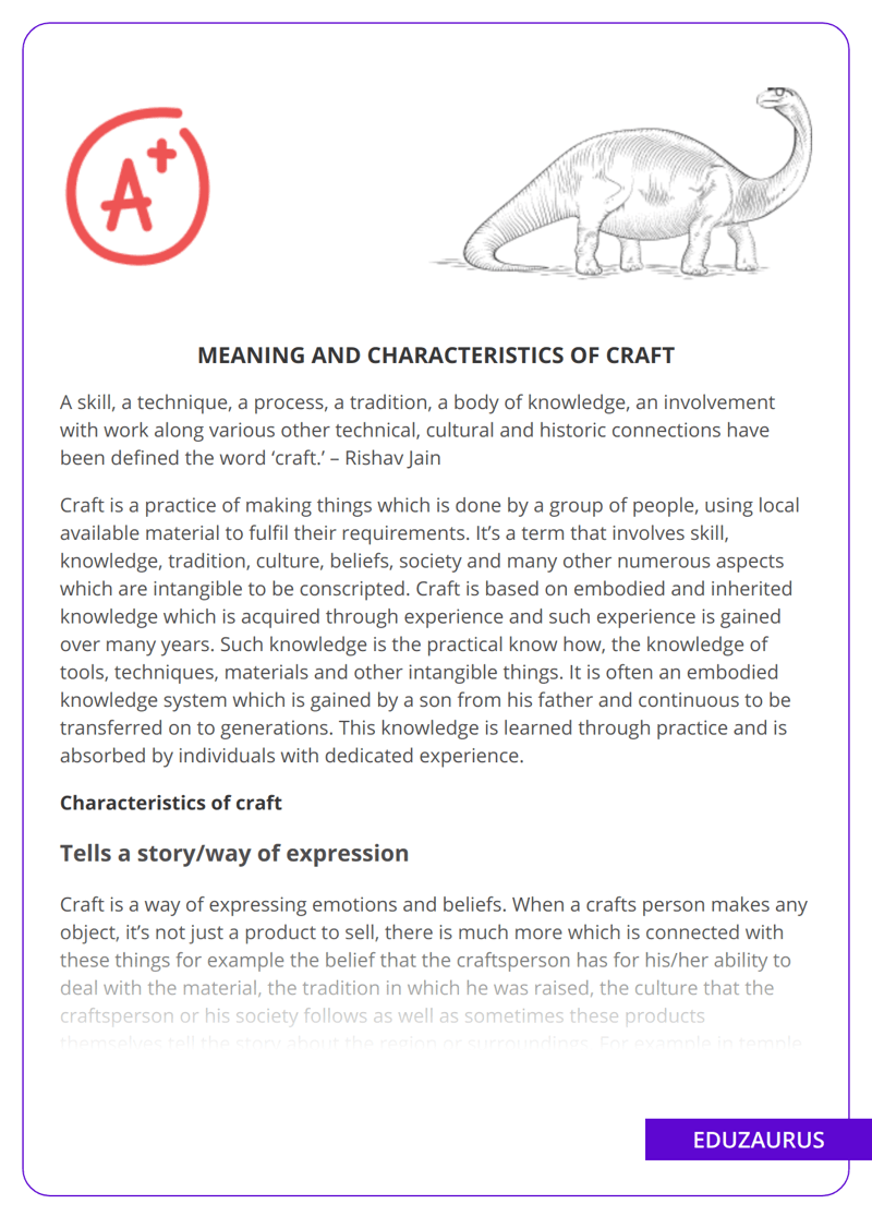 Meaning And Characteristics Of Craft Free Essay Example EduZaurus