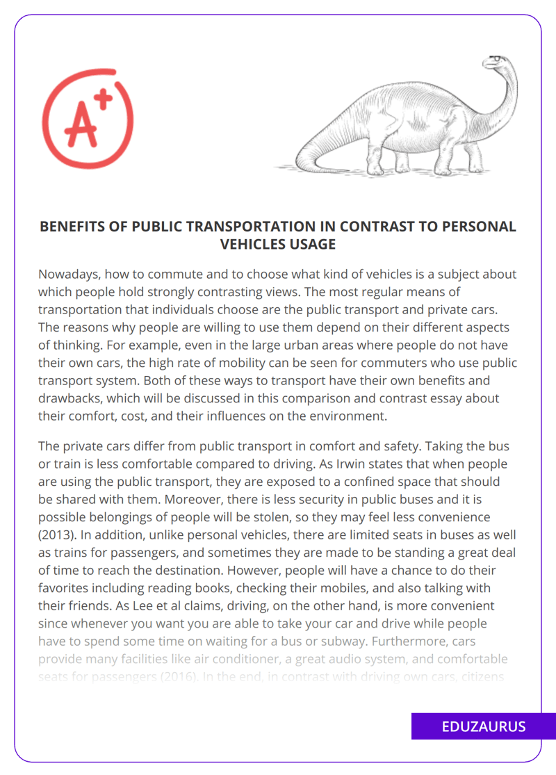 Benefits of Public Transportation in Contrast to Personal Vehicles