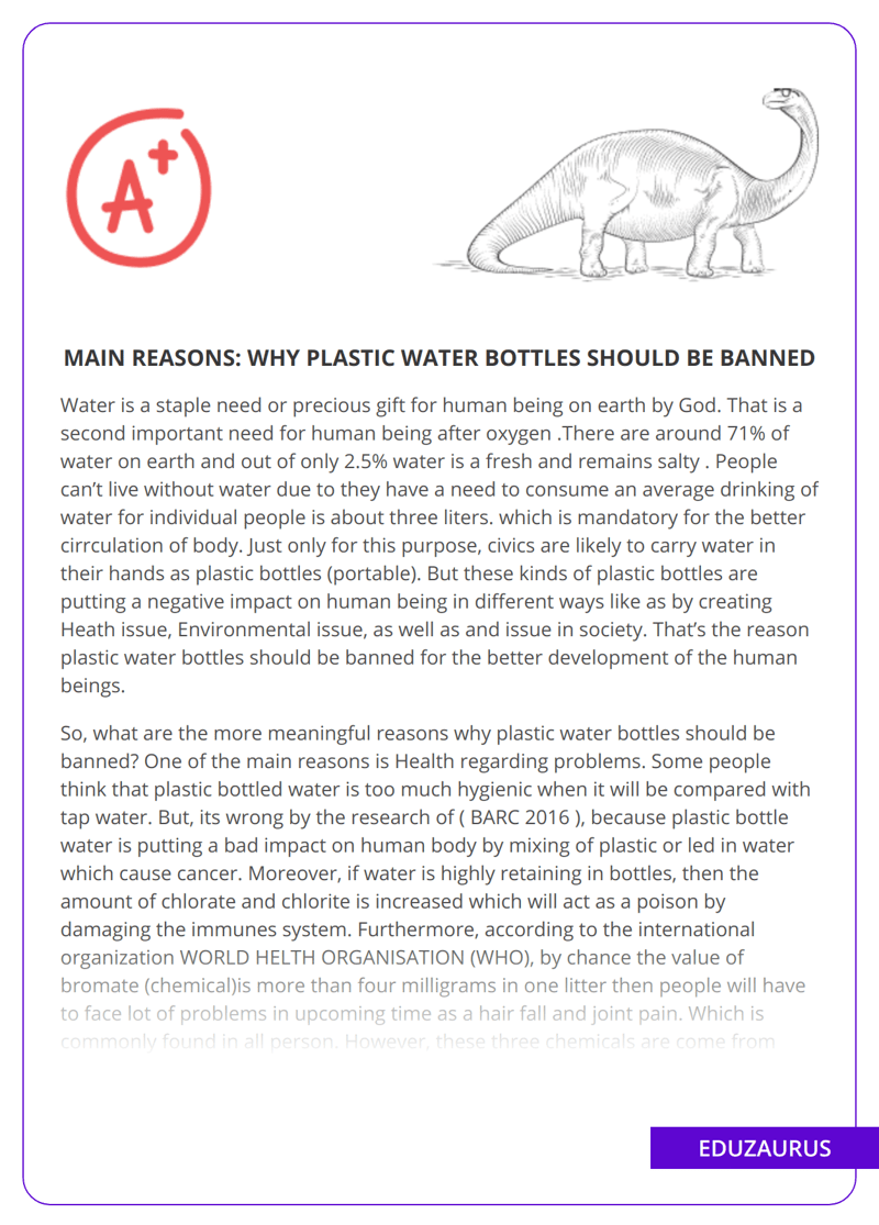 Main Reasons Why Plastic Water Bottles Should Be Banned Free Essay