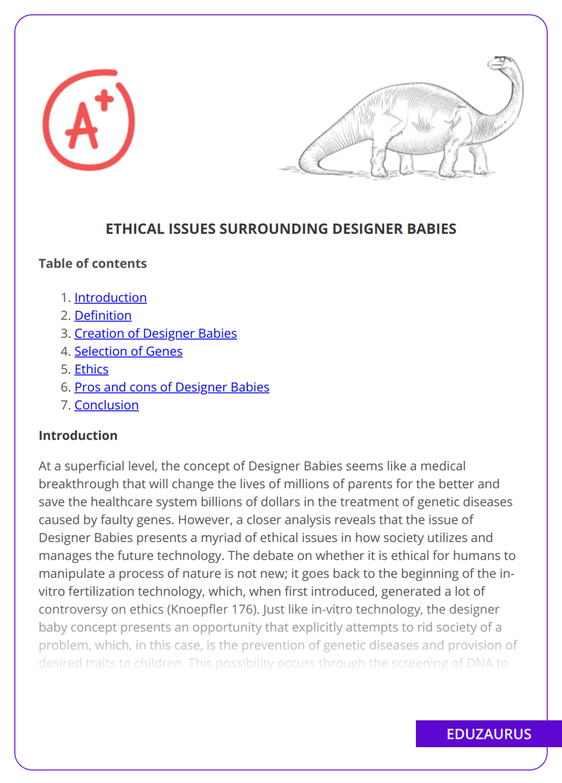 Ethical Issues Surrounding Designer Babies Free Essay Example EduZaurus