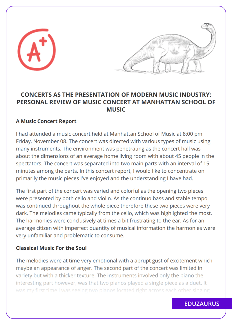 Music Appreciation Concert Report Manhattan School Of Music Free