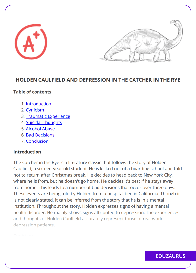 Holden Caulfield and Depression in the Catcher in the Rye Free Essay