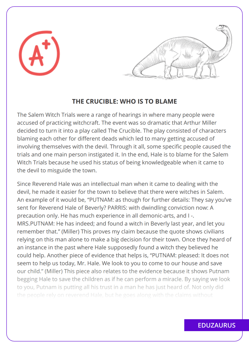 The Crucible Who Is To Blame Free Essay Example EduZaurus
