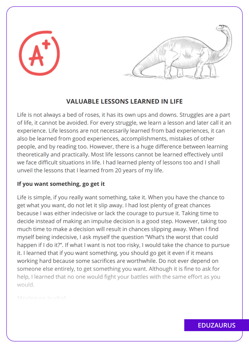 Valuable Lessons Learned In Life Free Essay Example EduZaurus