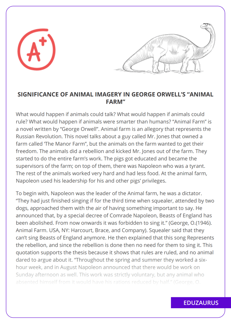 Significance of Animal Imagery in Orwell’s “Animal Farm” Free