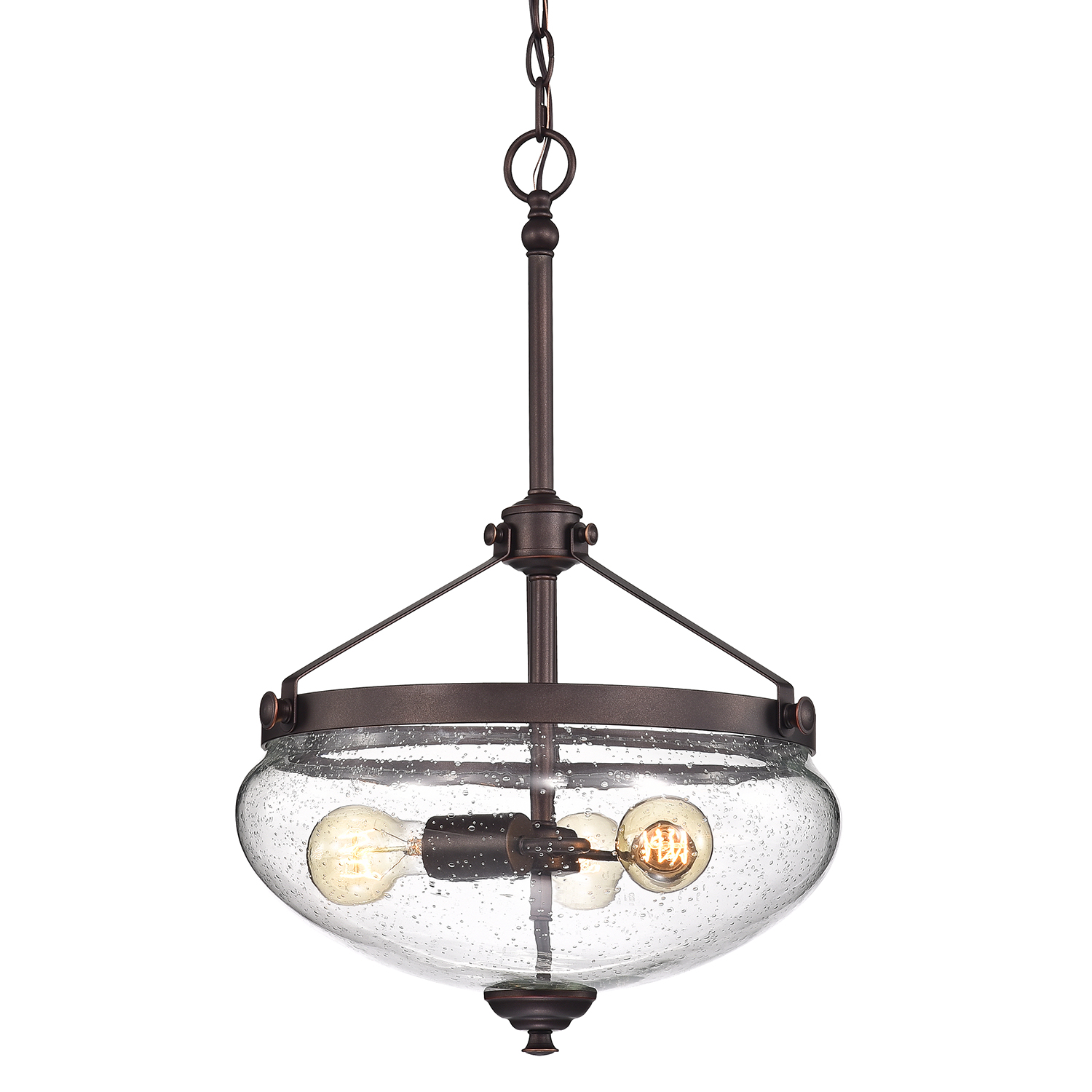 Yellowstone 3Light Oil Rubbed Bronze Pendant with Seeded Glass Bell