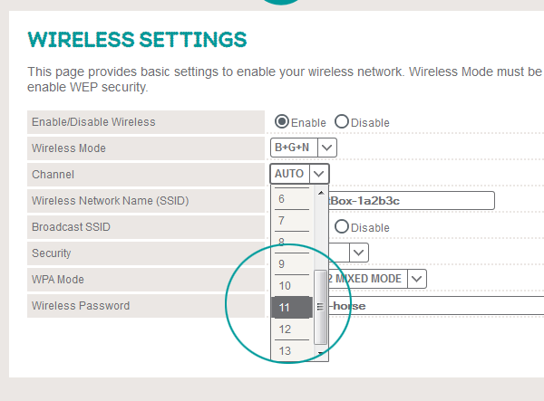 Bright Box router change wireless channel