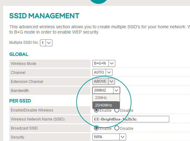 Bright Box router change wireless n speed