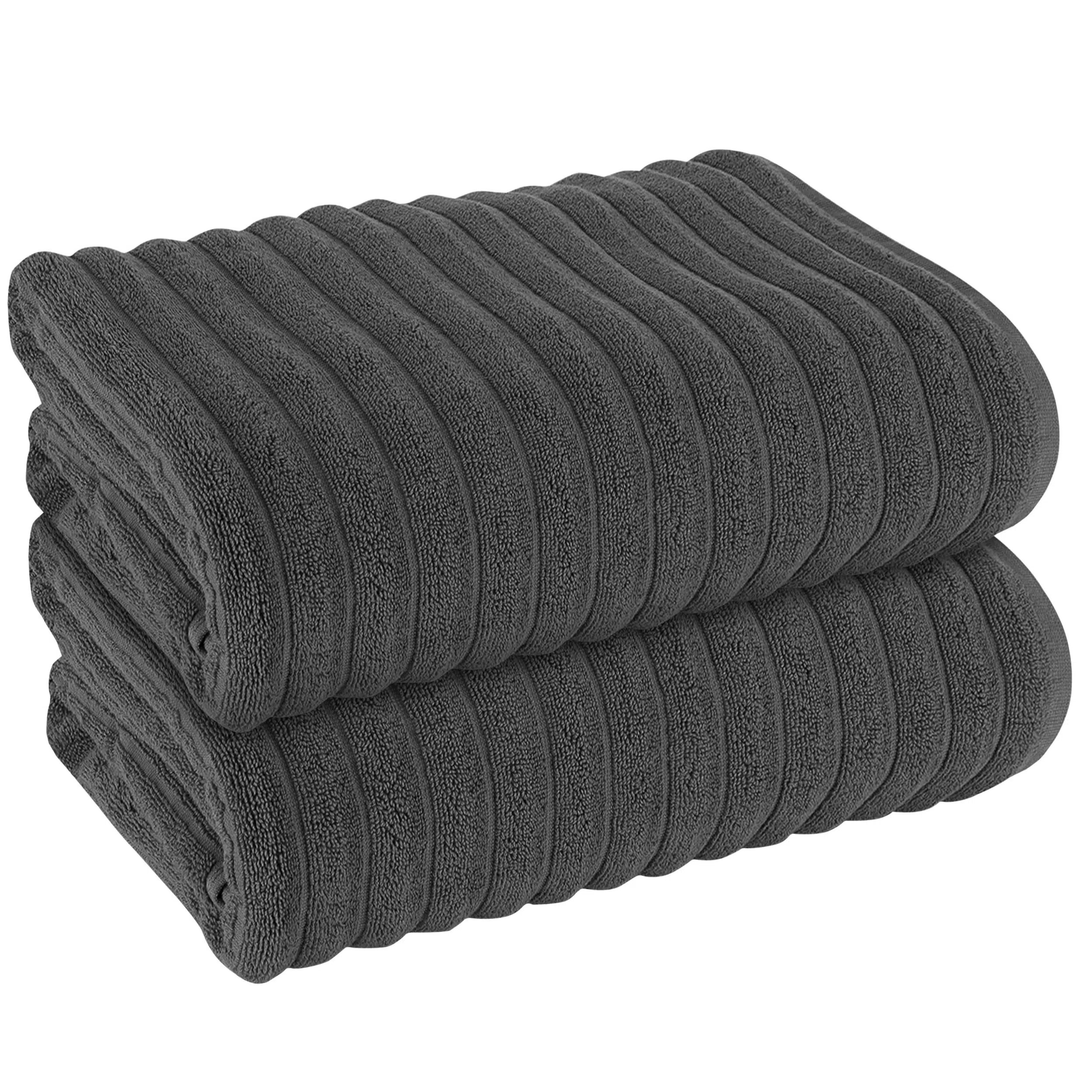 Rib Hydrocotton 600GSM 2pc Jumbo Bath Sheet Charcoal EEBAZAAR