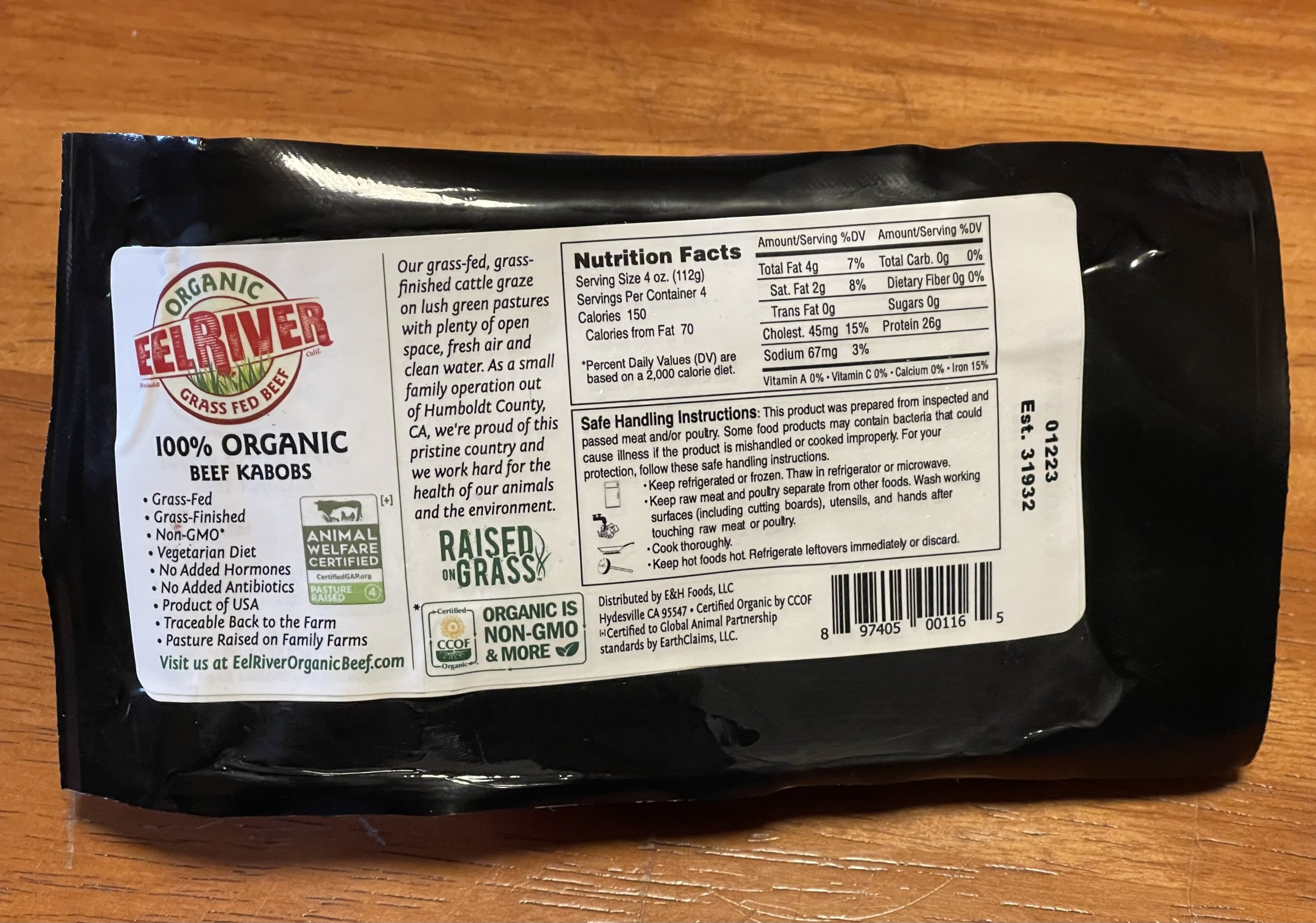 Organic GrassFed Beef Kabobs (Skewer Meat) 16 oz. Eel River Organic