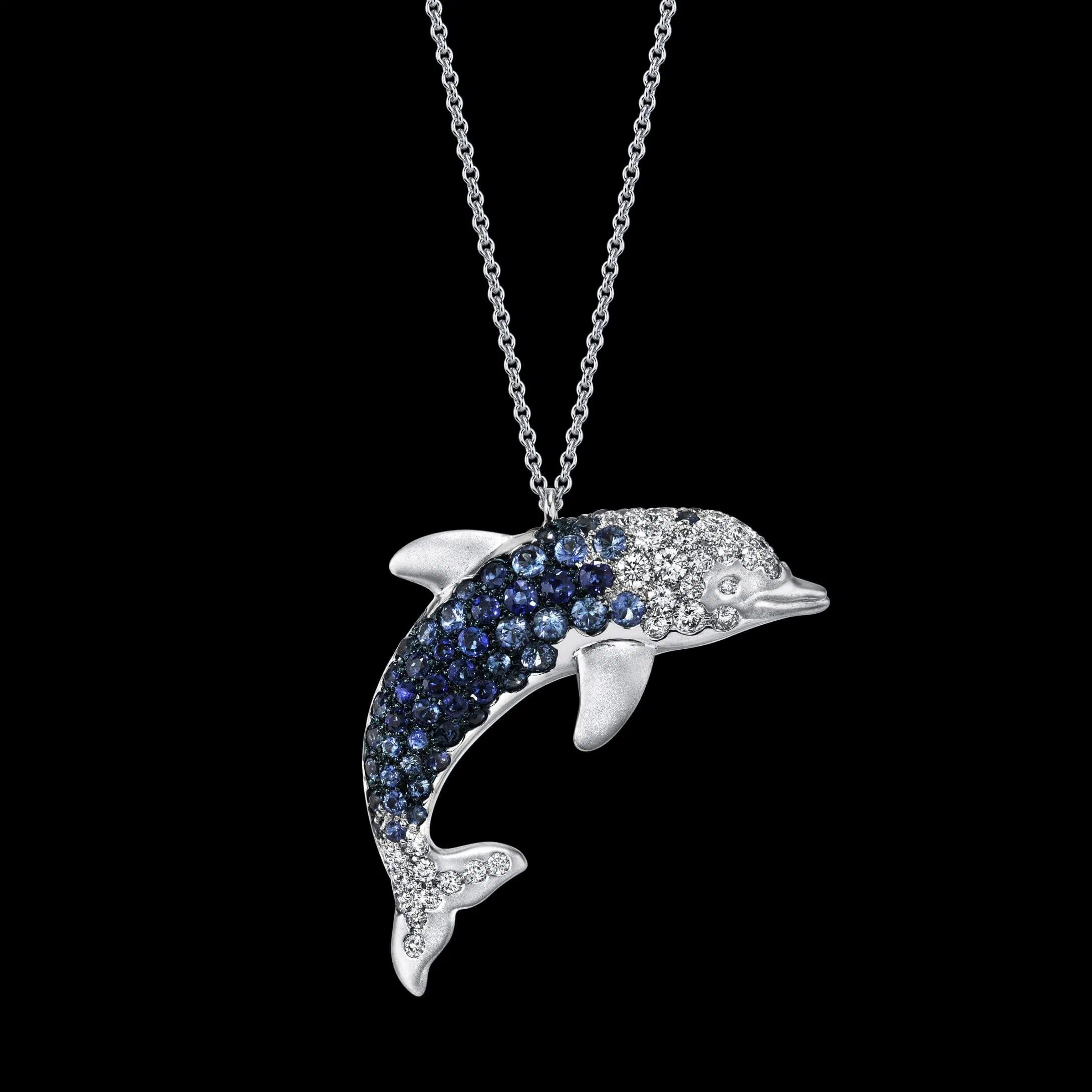 Dolphin Pendant with Sapphires and Diamonds Hubert Jewelry Fine