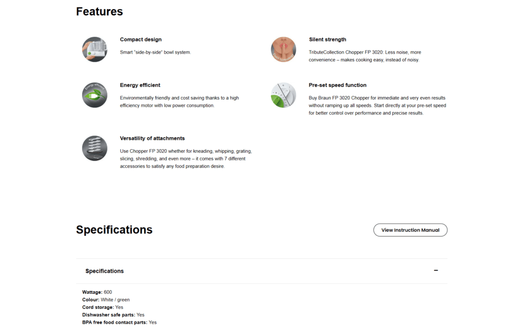 Braun FP 3020 WH Tribute Collection Chopper Pakistan