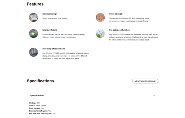 Braun FP 3020 WH Tribute Collection Chopper Pakistan