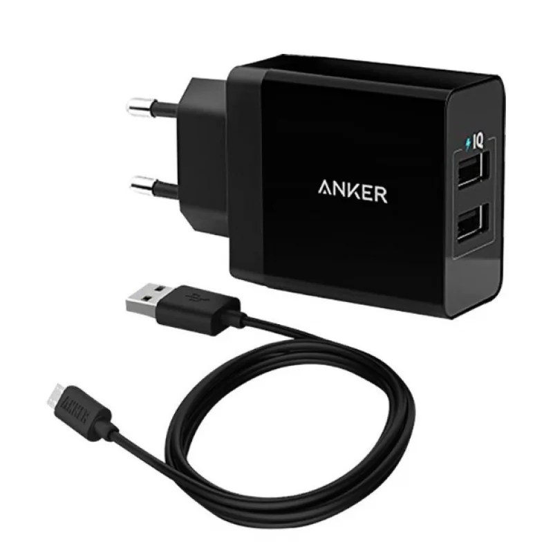 Anker 24W 2Port USB Wall Charger And Micro USB 3ft Cable Black Pakistan