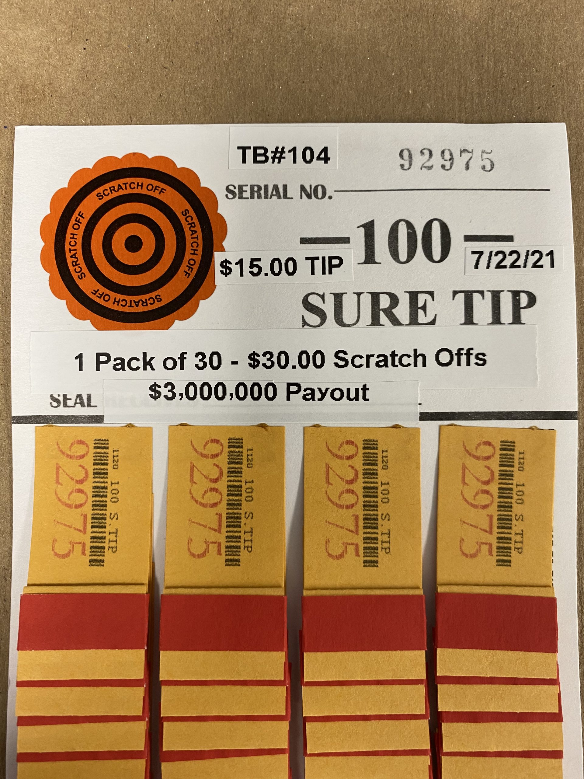 RAFFLE 10492975 1 Pack of (30) 3,000,000 PAYOUT 30.00 Scratch Offs