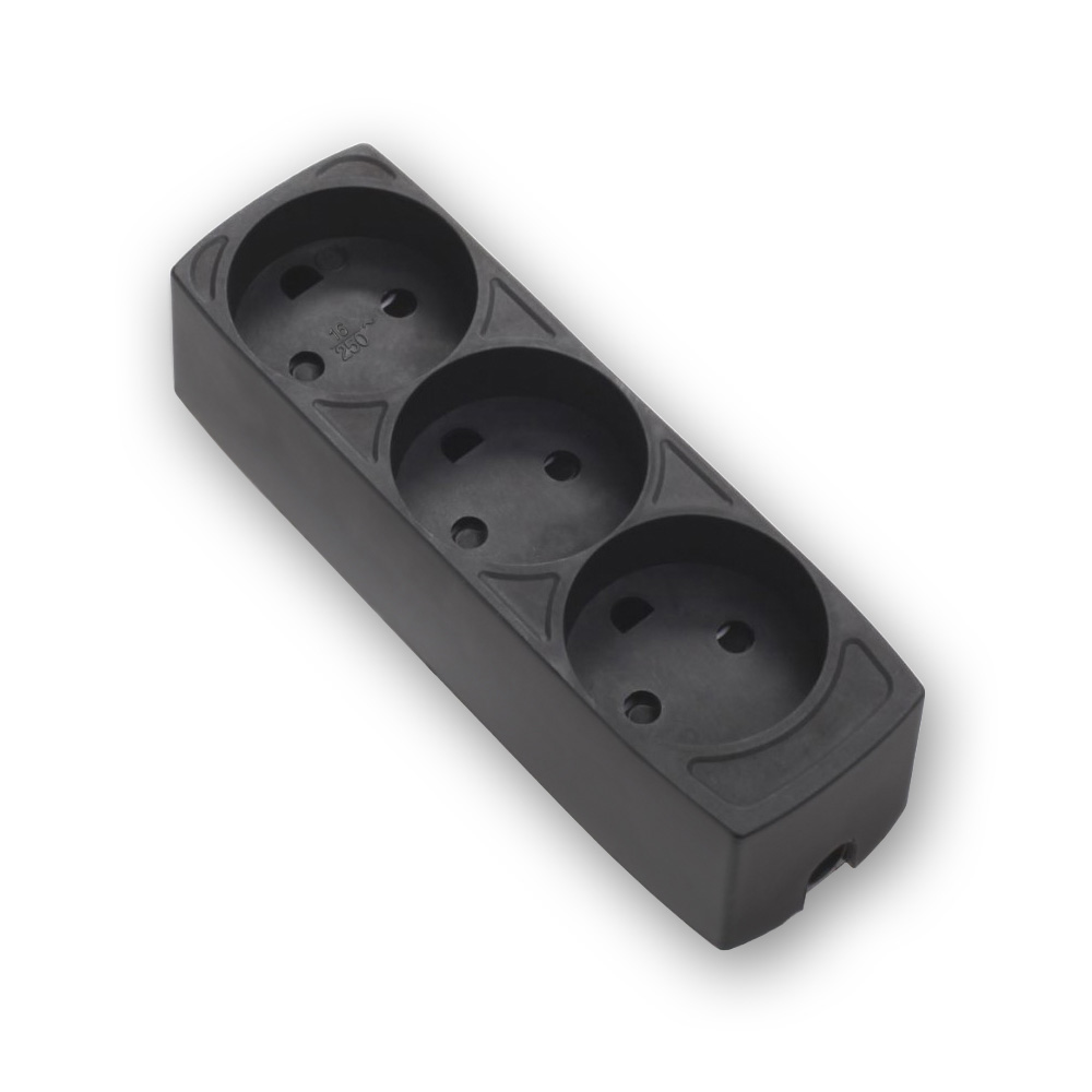 Power strip, 3 outlets, grounded, black, w/o power cable effektpedaler.dk