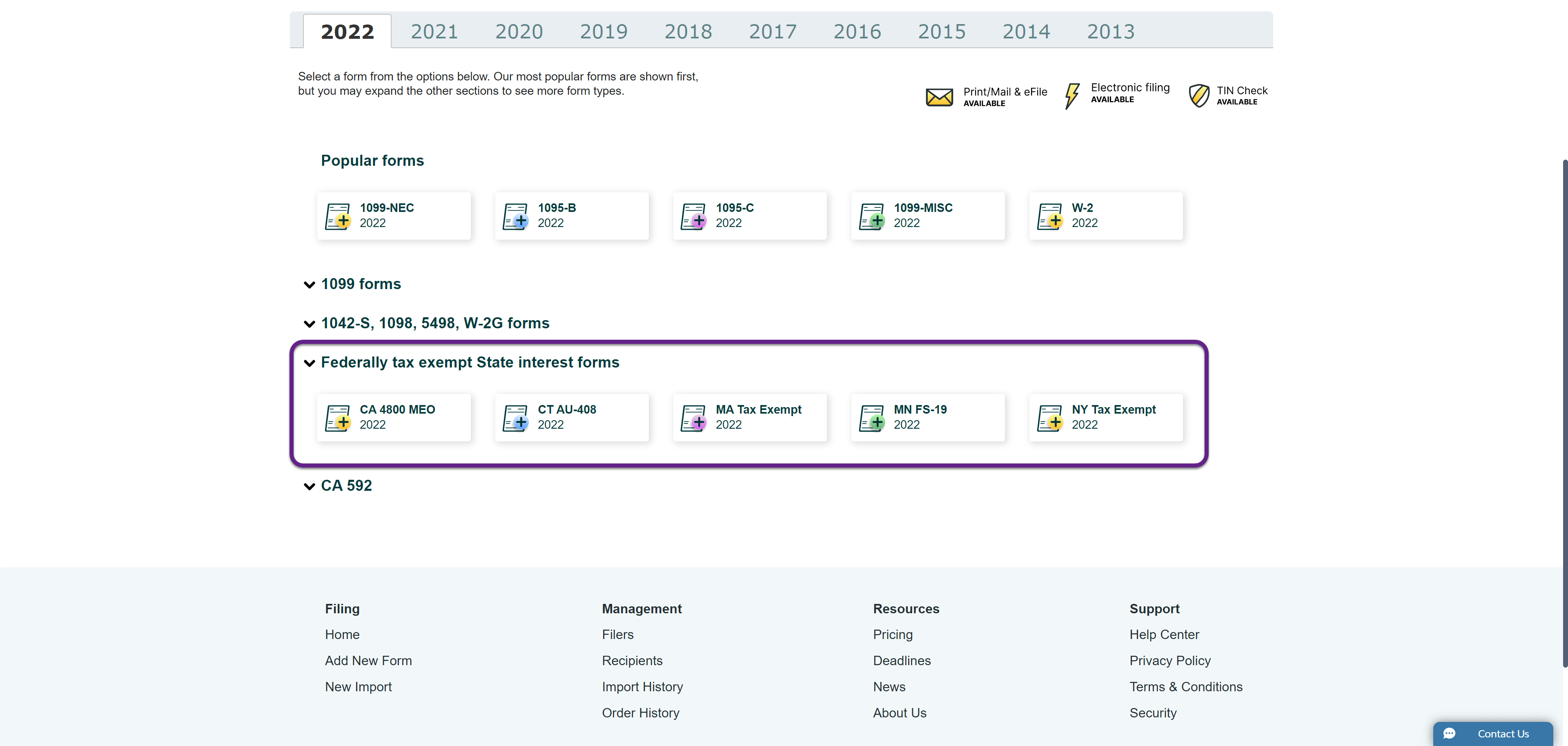 Taxexempt interest reporting service eFileMyForms