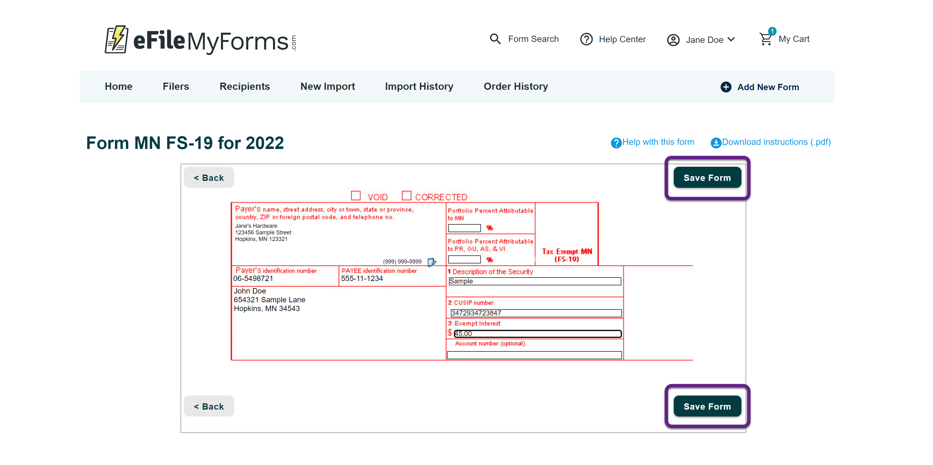 Taxexempt interest reporting service eFileMyForms